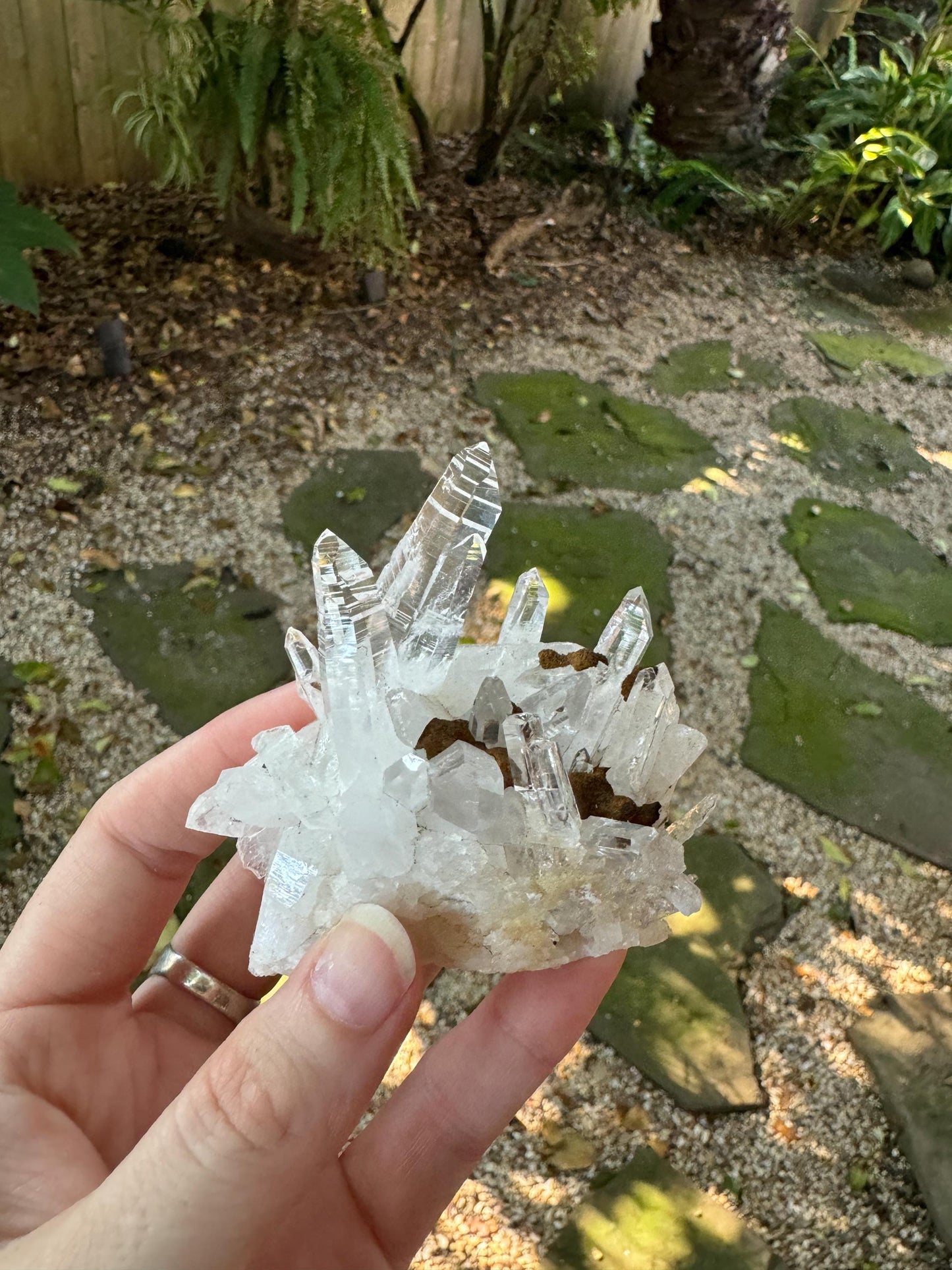 Columbian Optical Quartz Lemurian Cluster with limonite 128.5g Specimen Mineral Crystal