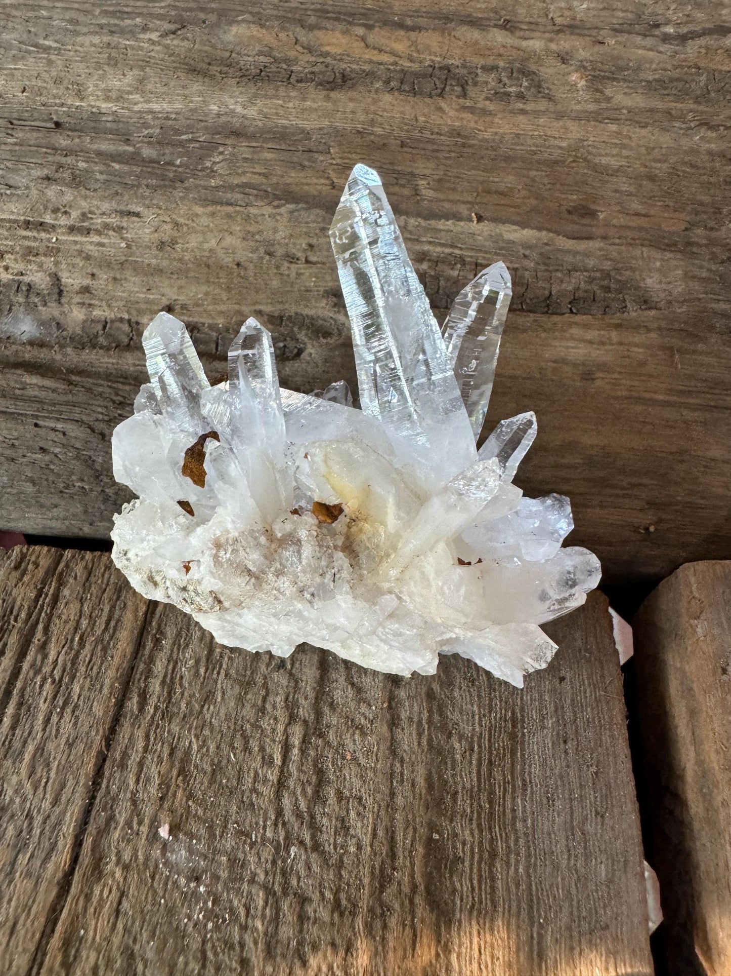 Columbian Optical Quartz Lemurian Cluster with limonite 128.5g Specimen Mineral Crystal