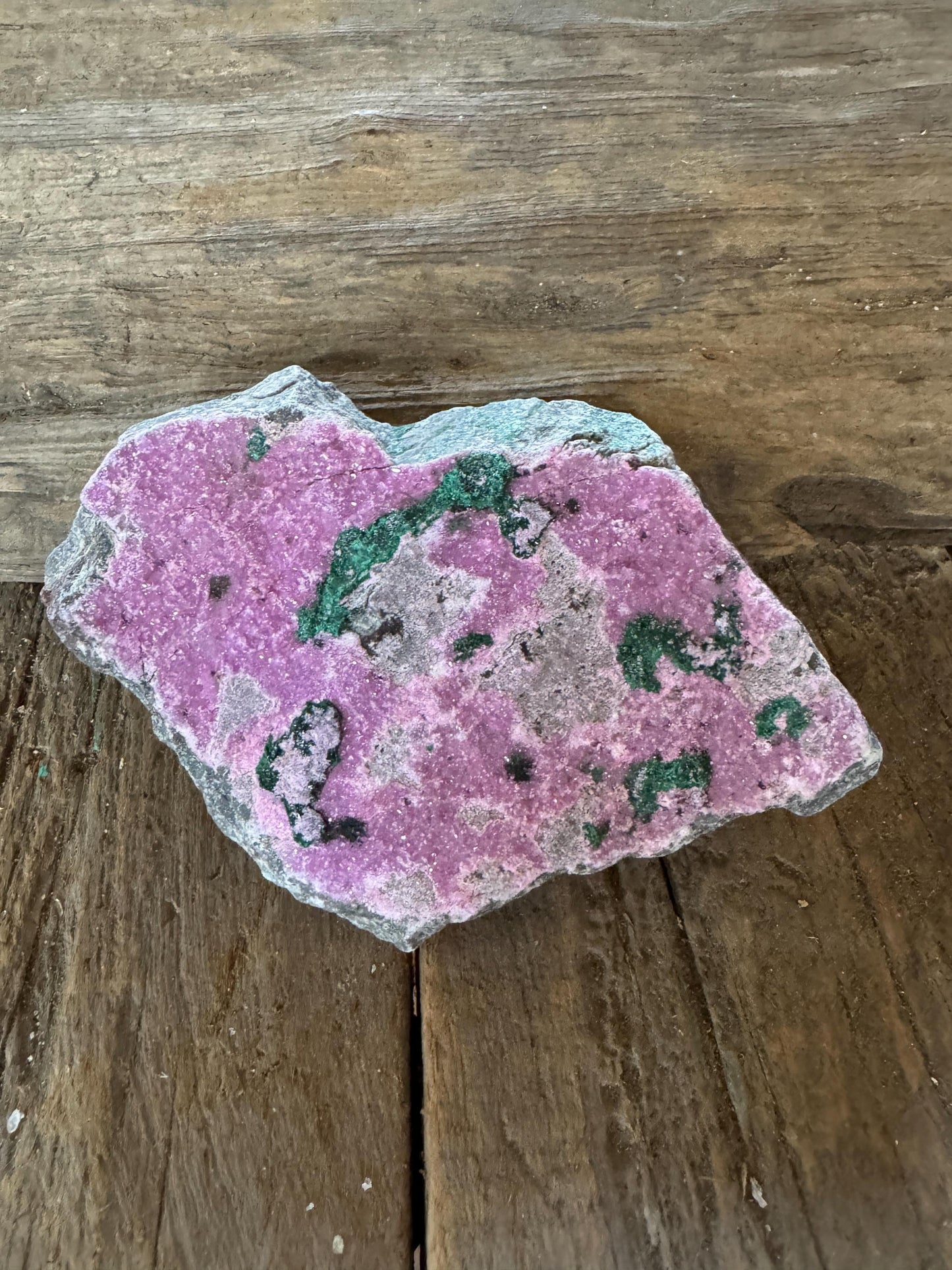 Cobalt and Calcite With Malachite From Zaire, 198.4g Specimen Mineral Crystal