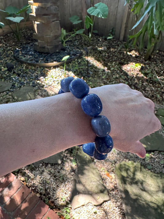 Blue Lazulite Bracelet From Madagascar 82g 6.75" hole Specimen Mineral