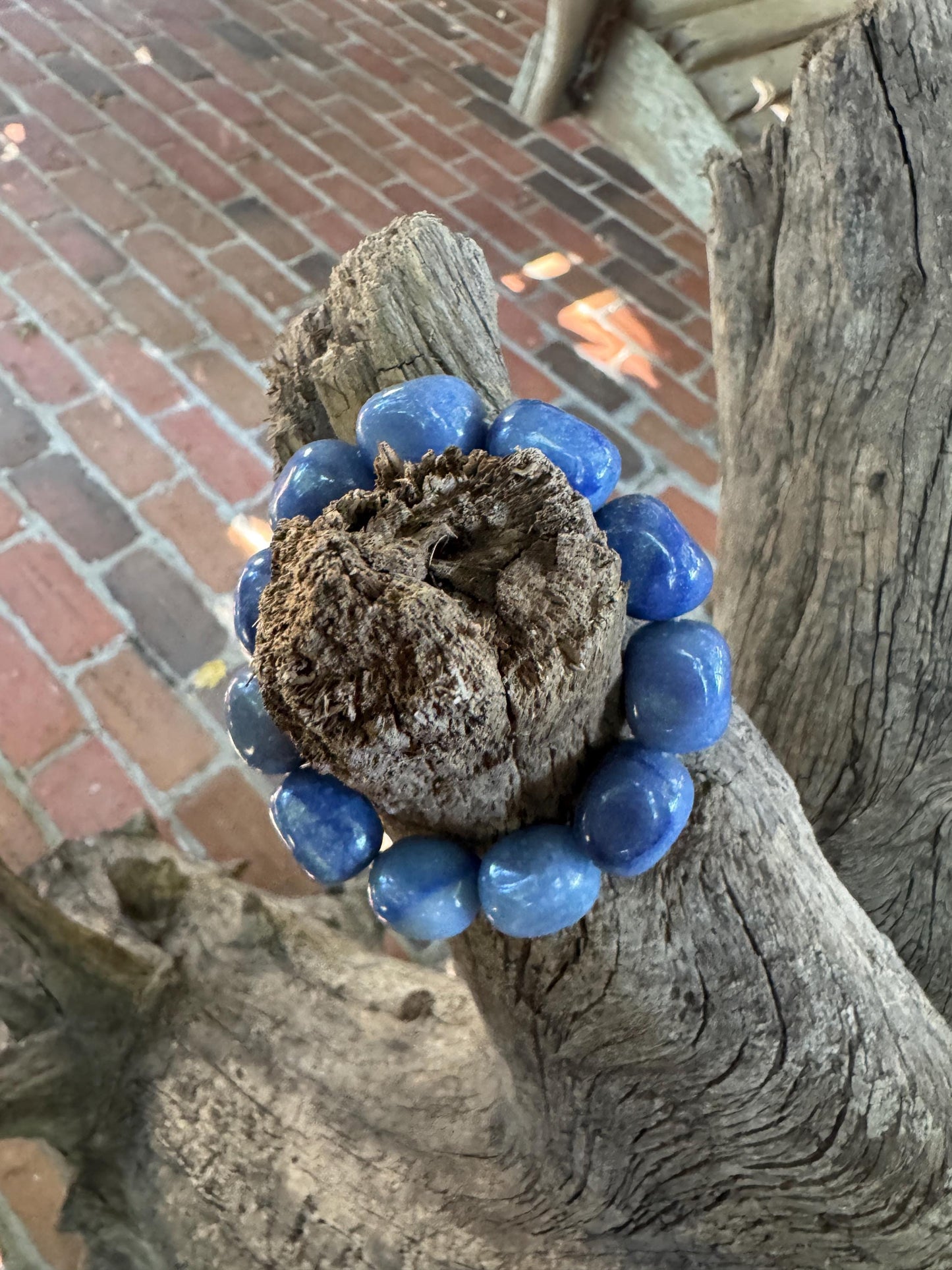 Blue Lazulite Bracelet From Madagascar 82g 6.75" hole Specimen Mineral