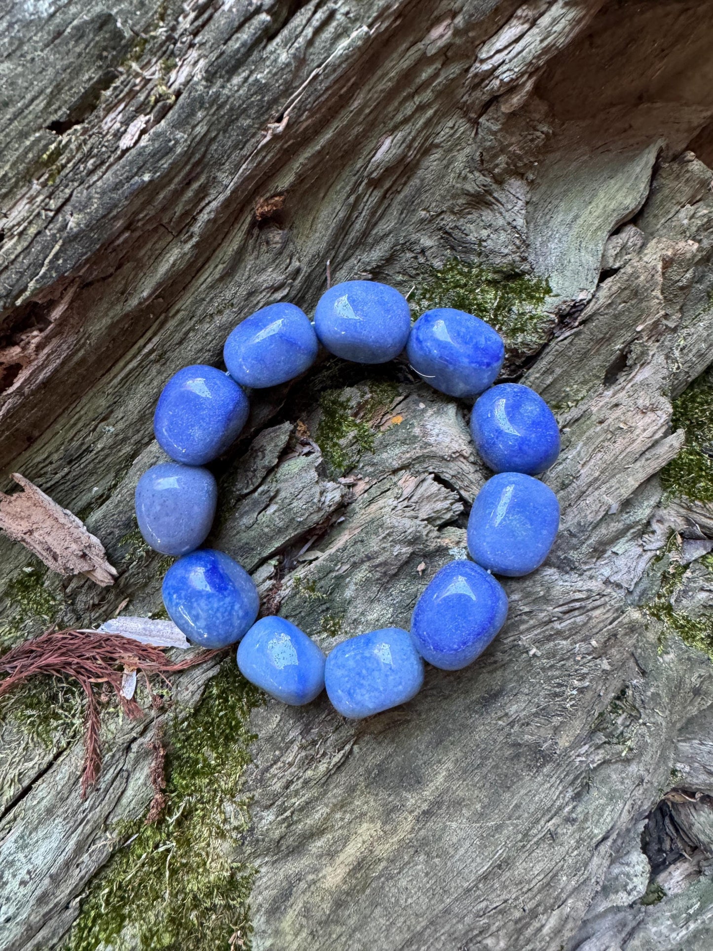 Blue Lazulite Bracelet From Madagascar 82g 6.75" hole Specimen Mineral