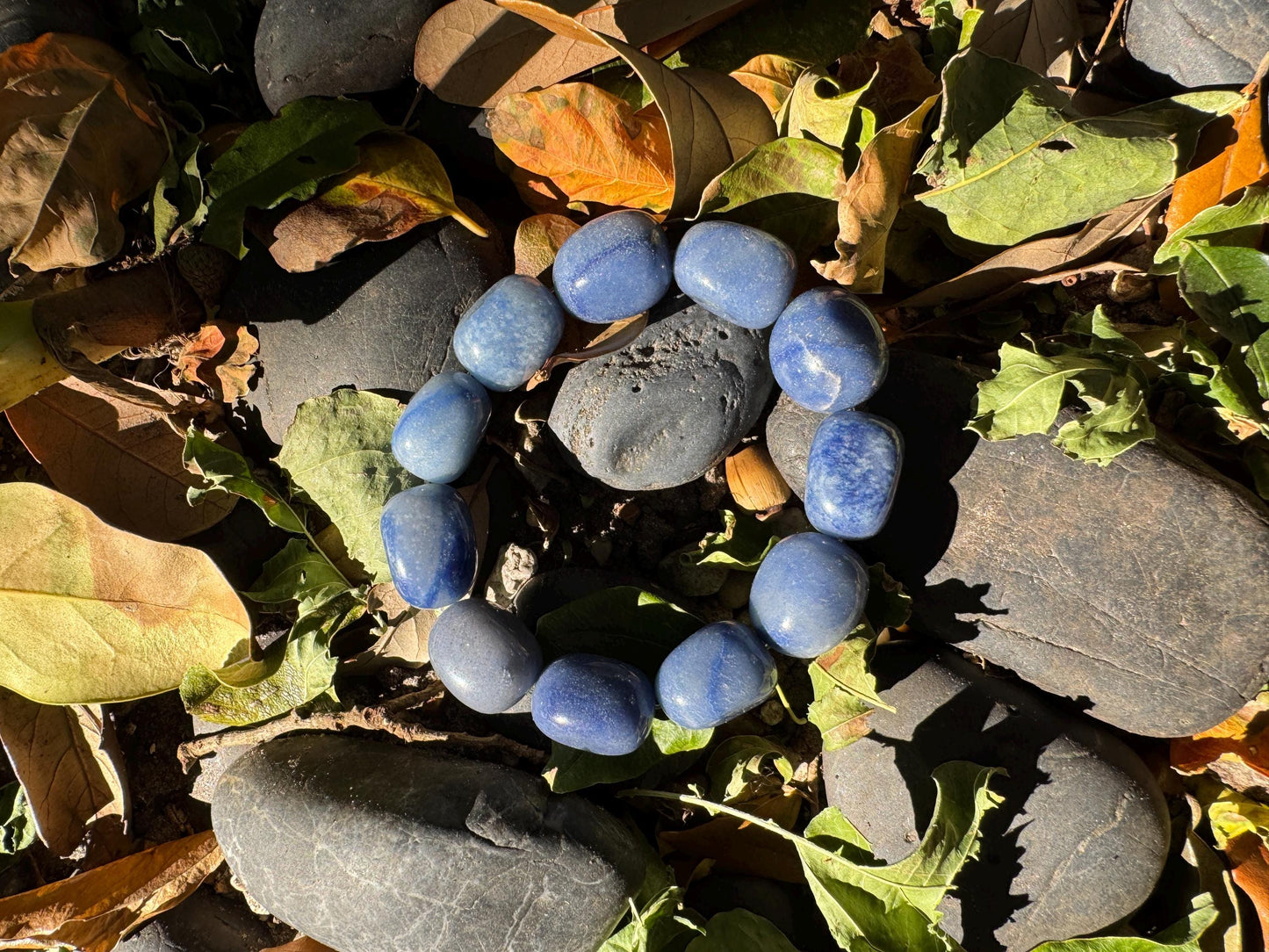 Blue Lazulite Bracelet From Madagascar 82g 6.75" hole Specimen Mineral