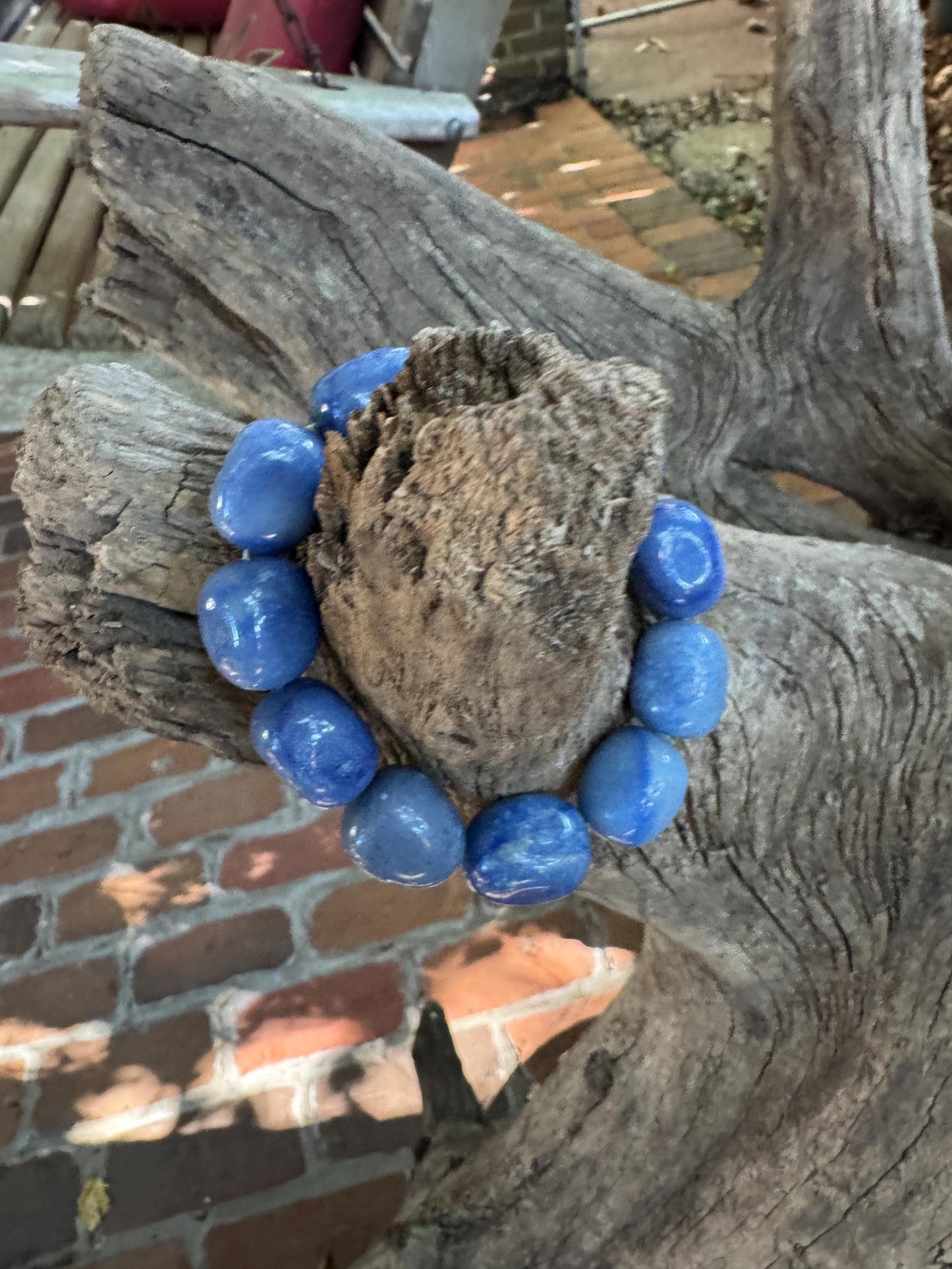Blue Lazulite Bracelet From Madagascar 82g 6.75" hole Specimen Mineral