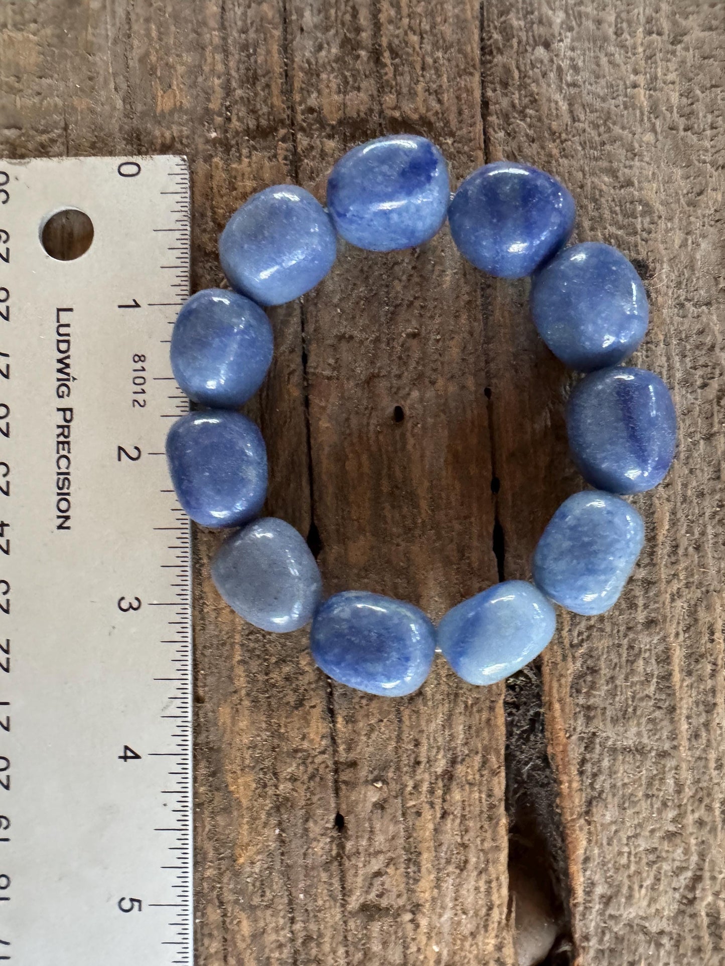 Blue Lazulite Bracelet From Madagascar 82g 6.75" hole Specimen Mineral