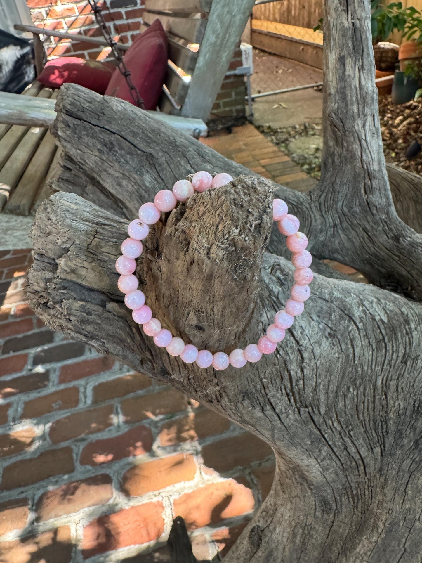 Beautiful Polished Pink Opal Beaded Bracelet from Ica, Peru Specimen 9g 7" hole