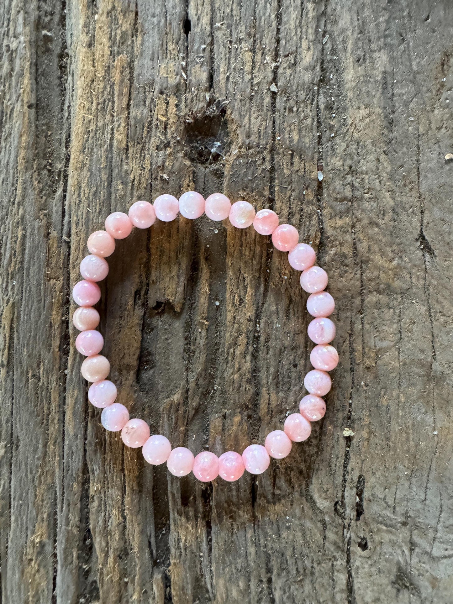 Beautiful Polished Pink Opal Beaded Bracelet from Ica, Peru Specimen 9g 7" hole