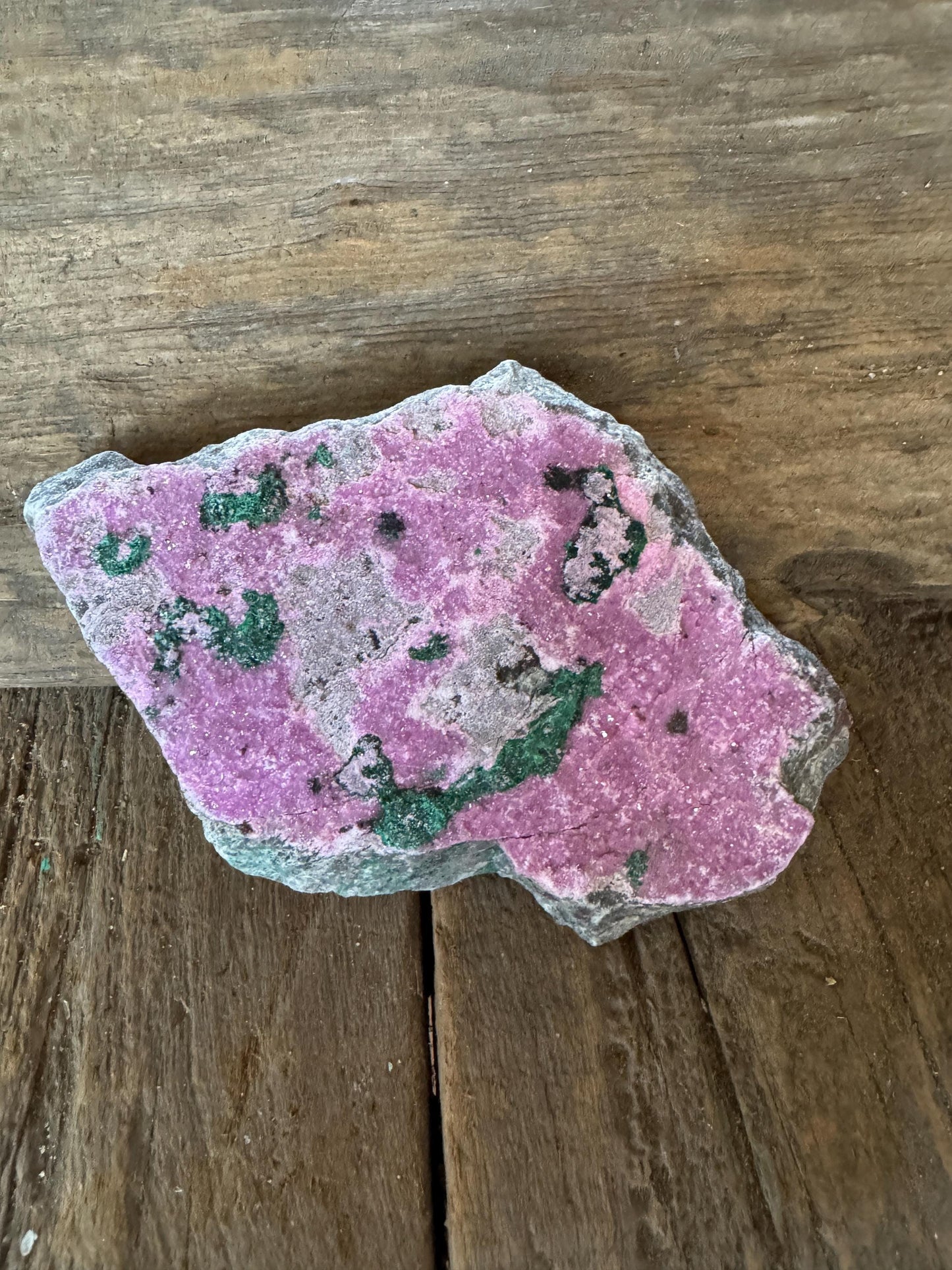 Cobalt and Calcite With Malachite From Zaire, 198.4g Specimen Mineral Crystal