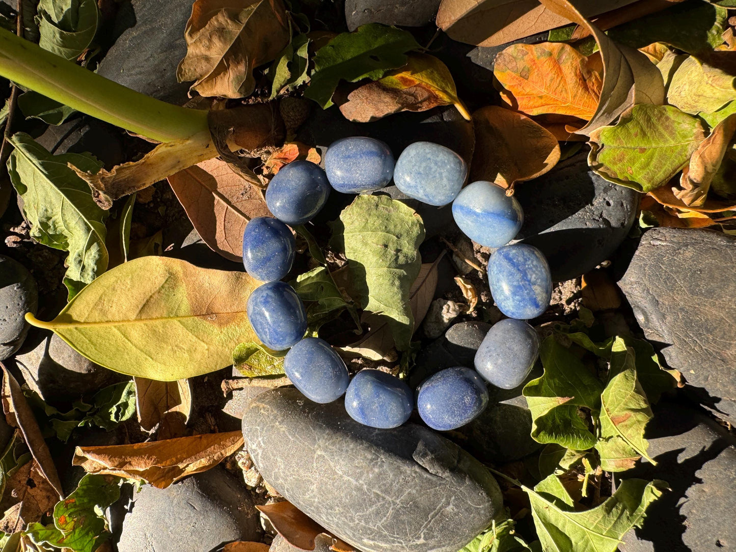 Blue Lazulite Bracelet From Madagascar 82g 6.75" hole Specimen Mineral