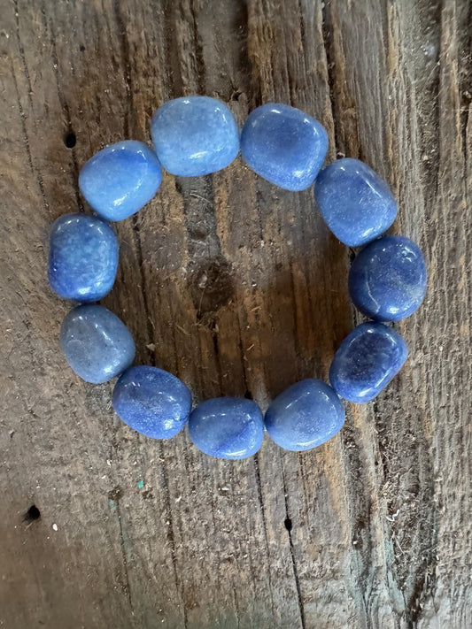 Blue Lazulite Bracelet From Madagascar 82g 6.75" hole Specimen Mineral