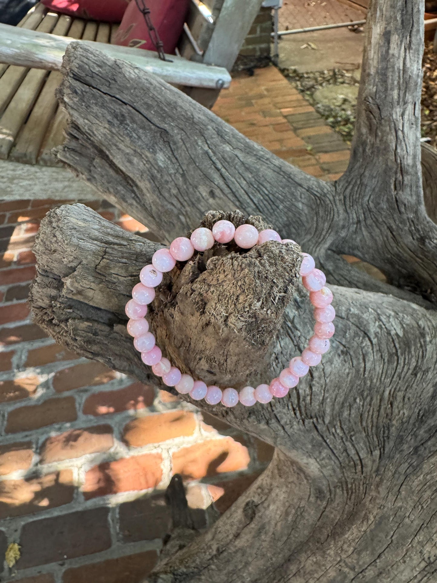 Beautiful Polished Pink Opal Beaded Bracelet from Ica, Peru Specimen 9g 7" hole