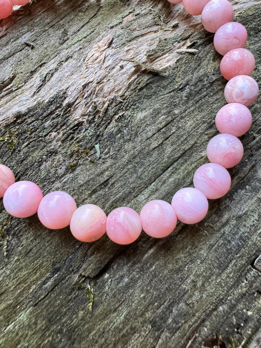 Beautiful Polished Pink Opal Beaded Bracelet from Ica, Peru Specimen 9g 7" hole