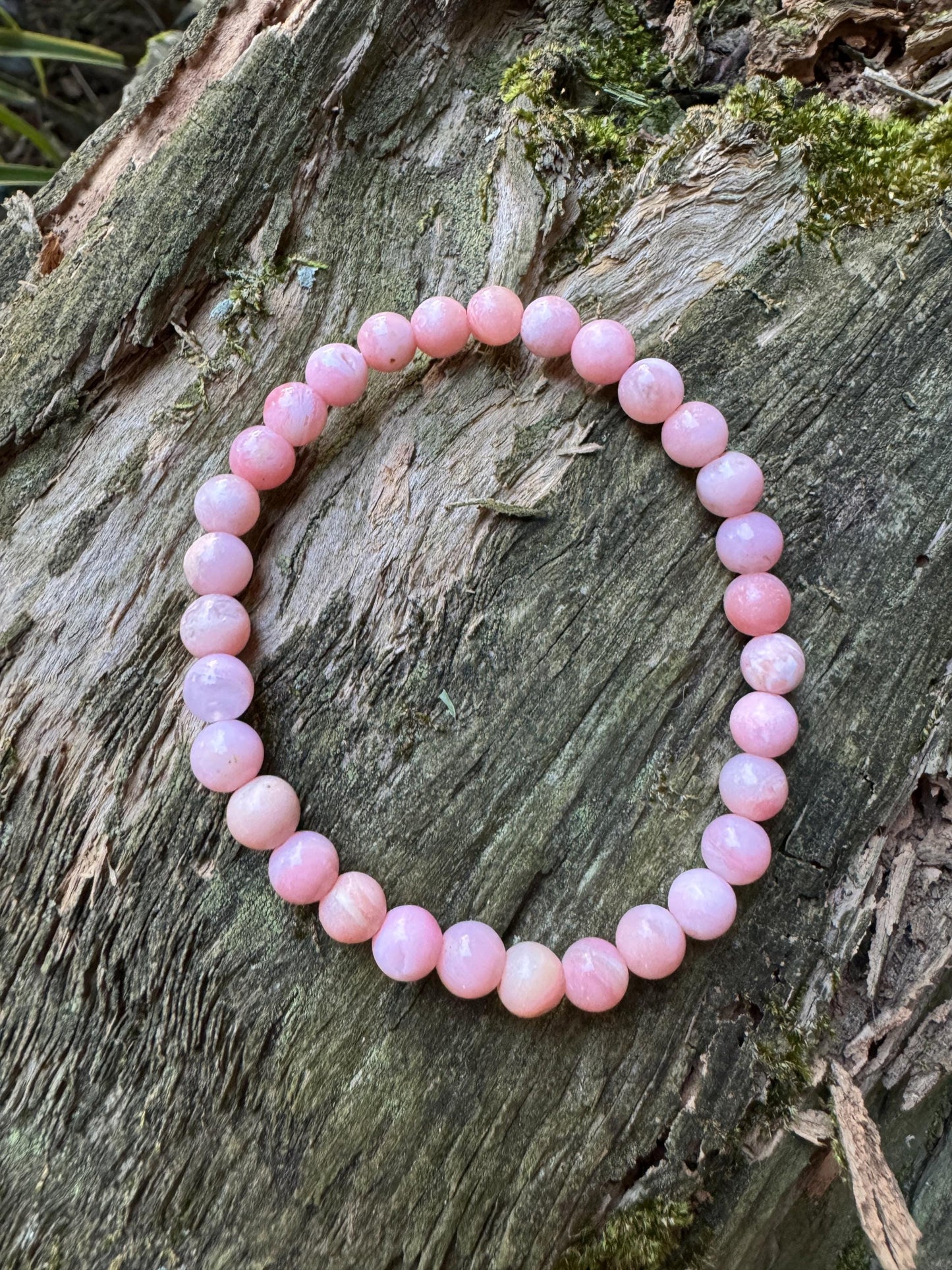 Beautiful Polished Pink Opal Beaded Bracelet from Ica, Peru Specimen 9g 7" hole