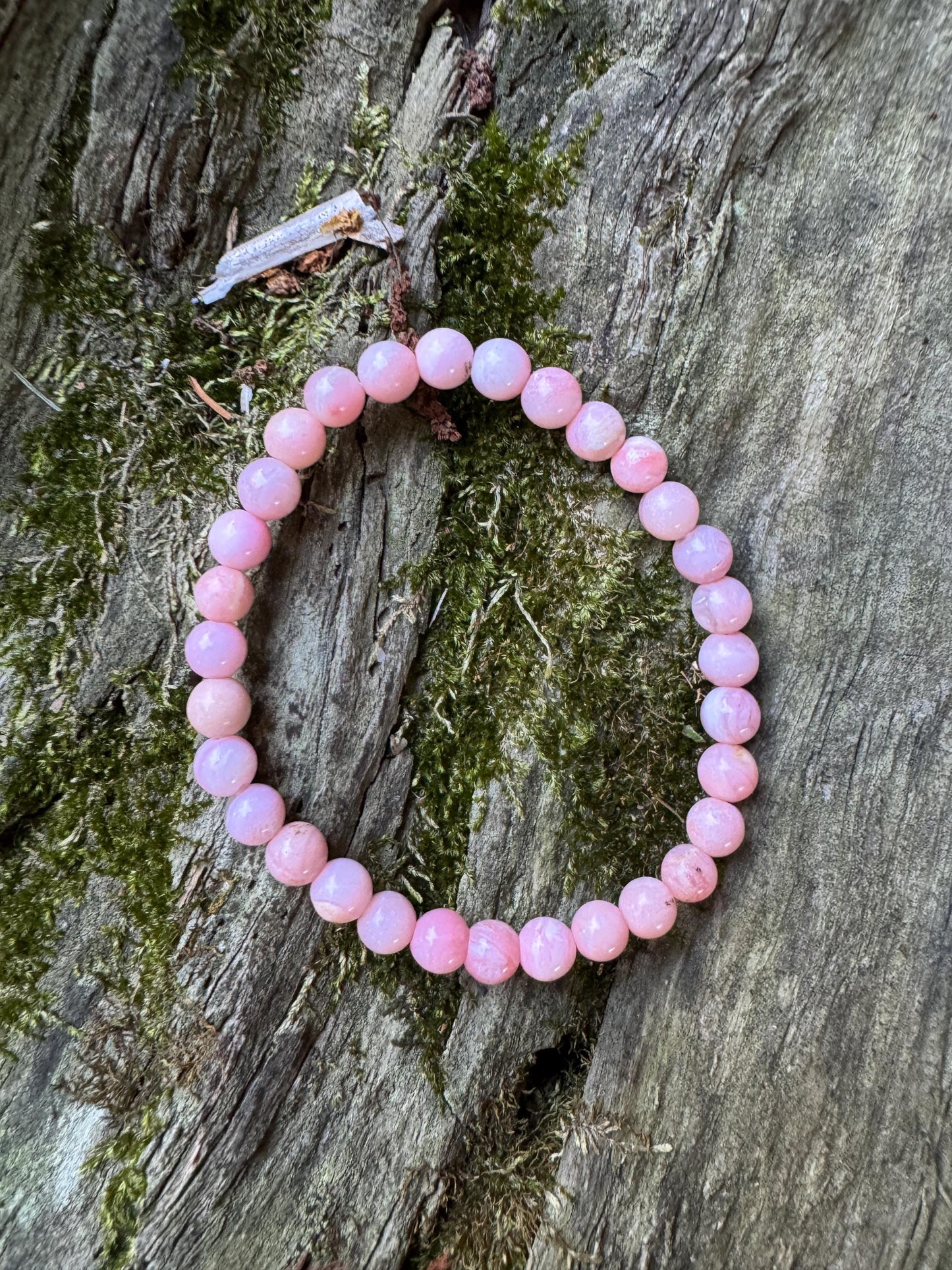 Beautiful Polished Pink Opal Beaded Bracelet from Ica, Peru Specimen 9g 7" hole