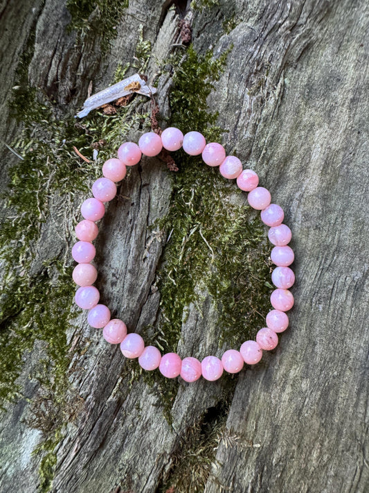 Beautiful Polished Pink Opal Beaded Bracelet from Ica, Peru Specimen 9g 7" hole