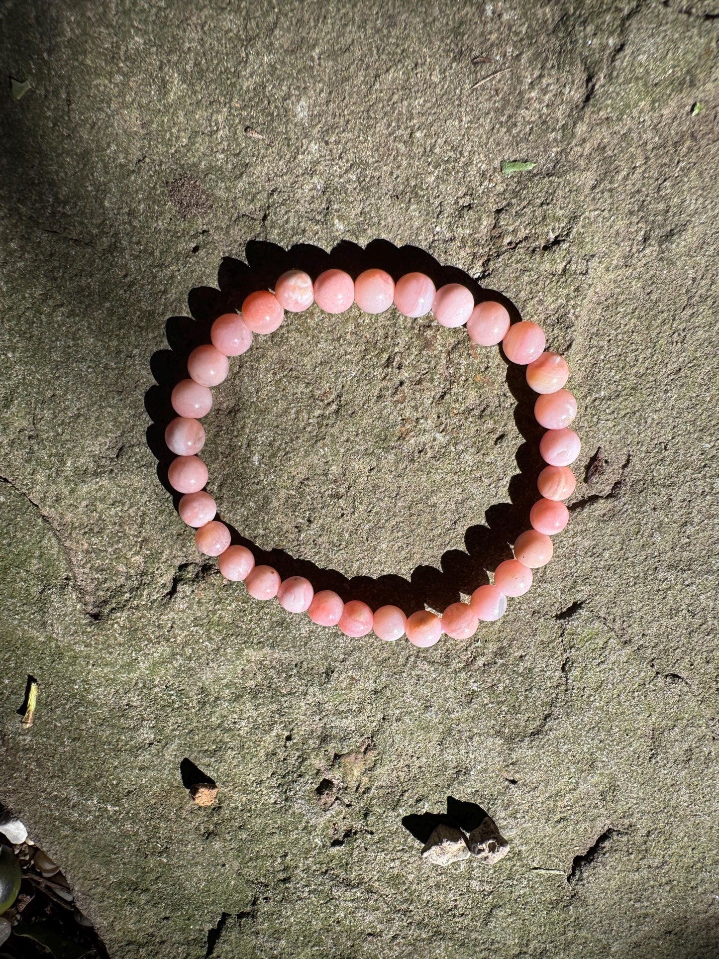 Beautiful Polished Pink Opal Beaded Bracelet from Ica, Peru Specimen 9g 7" hole