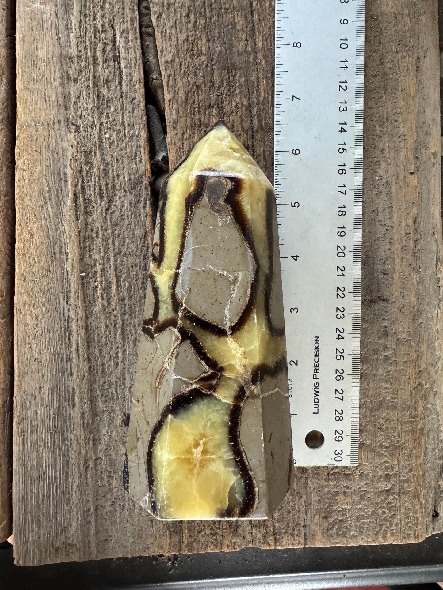 Polished Septarian Calcite Tower Madagascar 824g Specimen Mineral Crystal