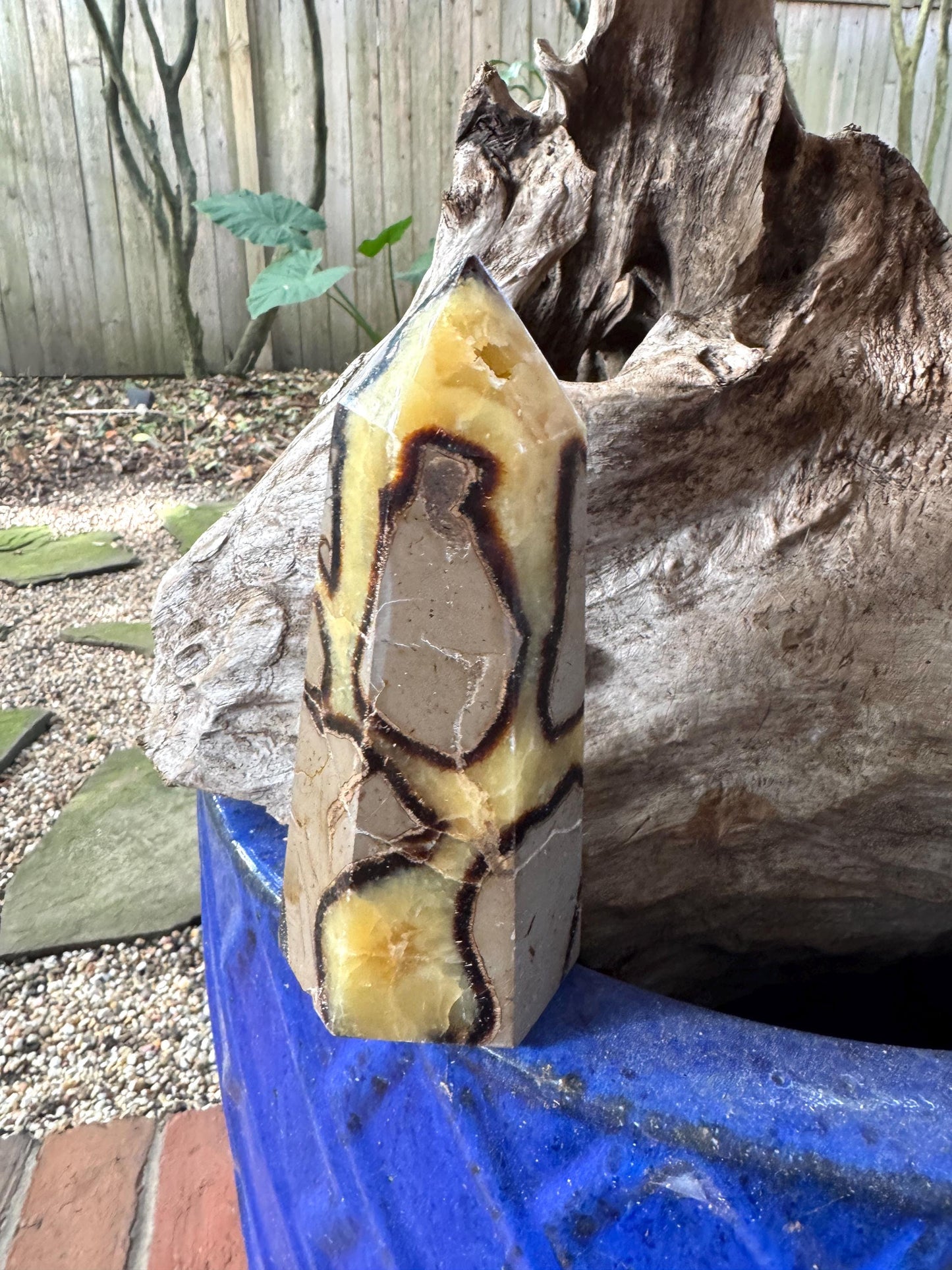 Polished Septarian Calcite Tower Madagascar 824g Specimen Mineral Crystal