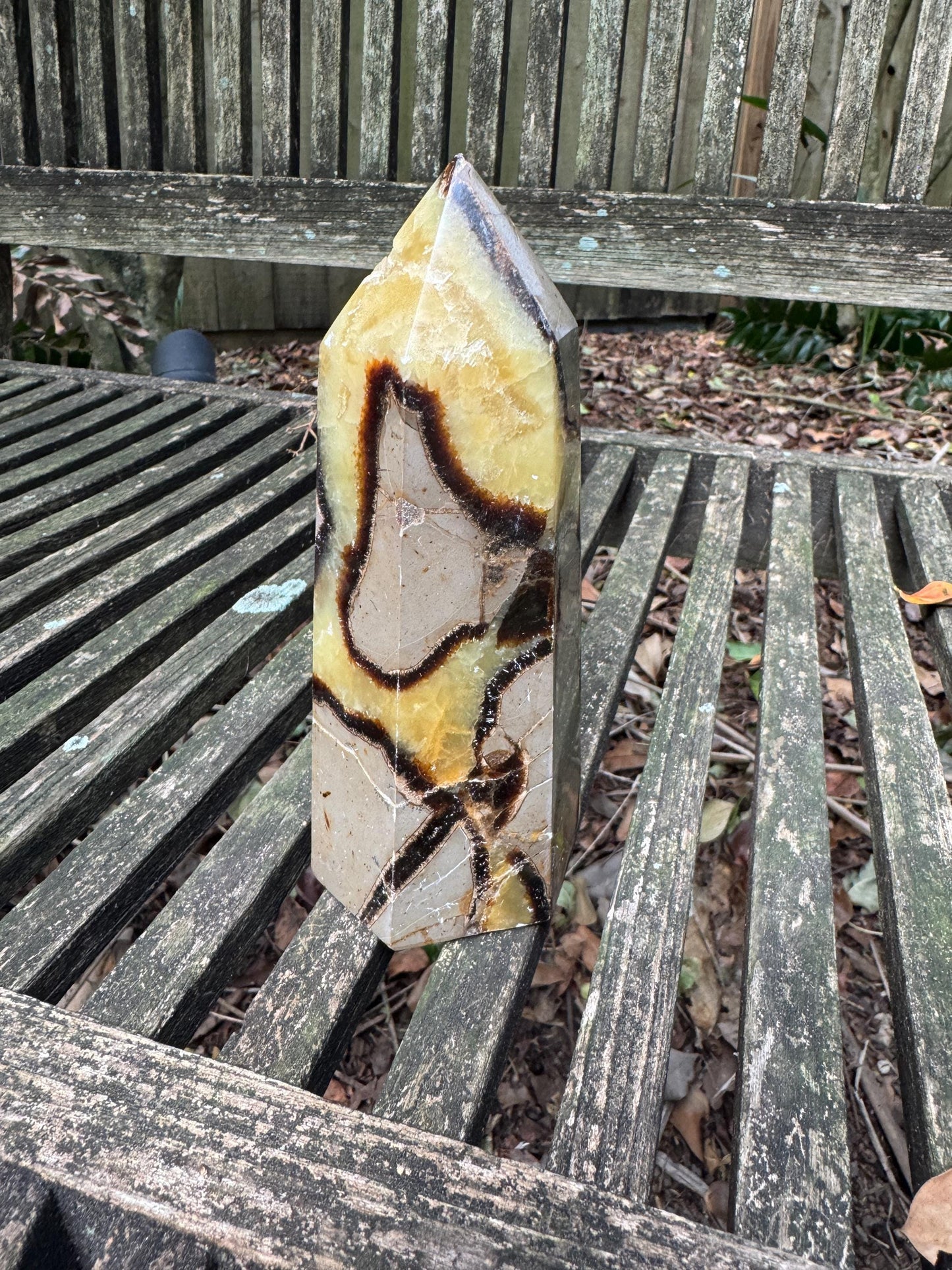 Polished Septarian Calcite Tower Madagascar 824g Specimen Mineral Crystal