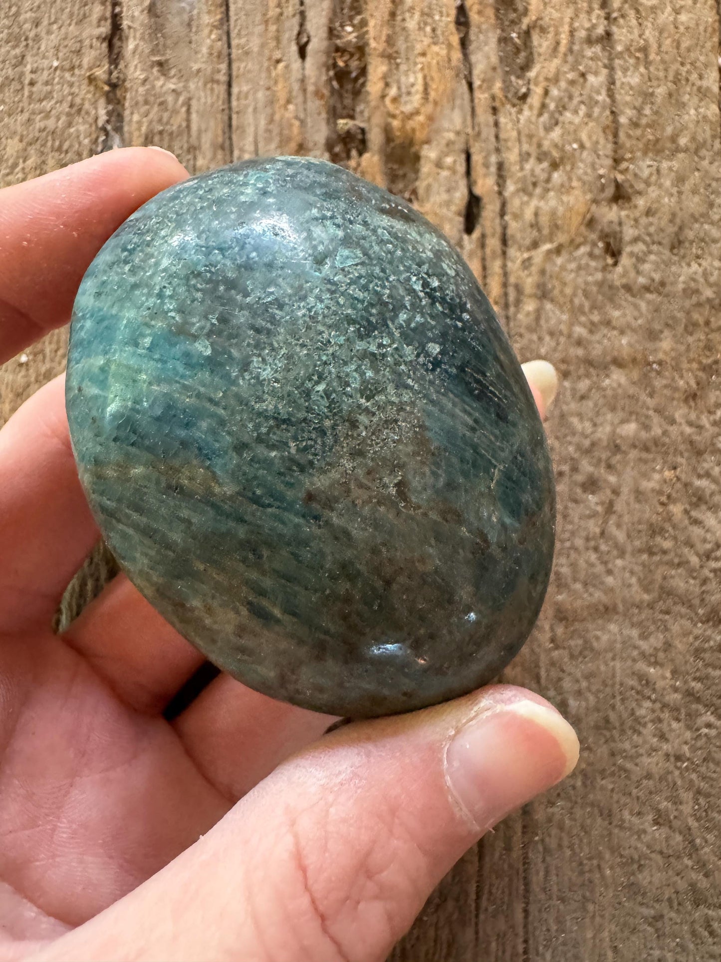 Blue/Green Apatite Palm Stone from Madagascar 116g Specimen Mineral Crystal