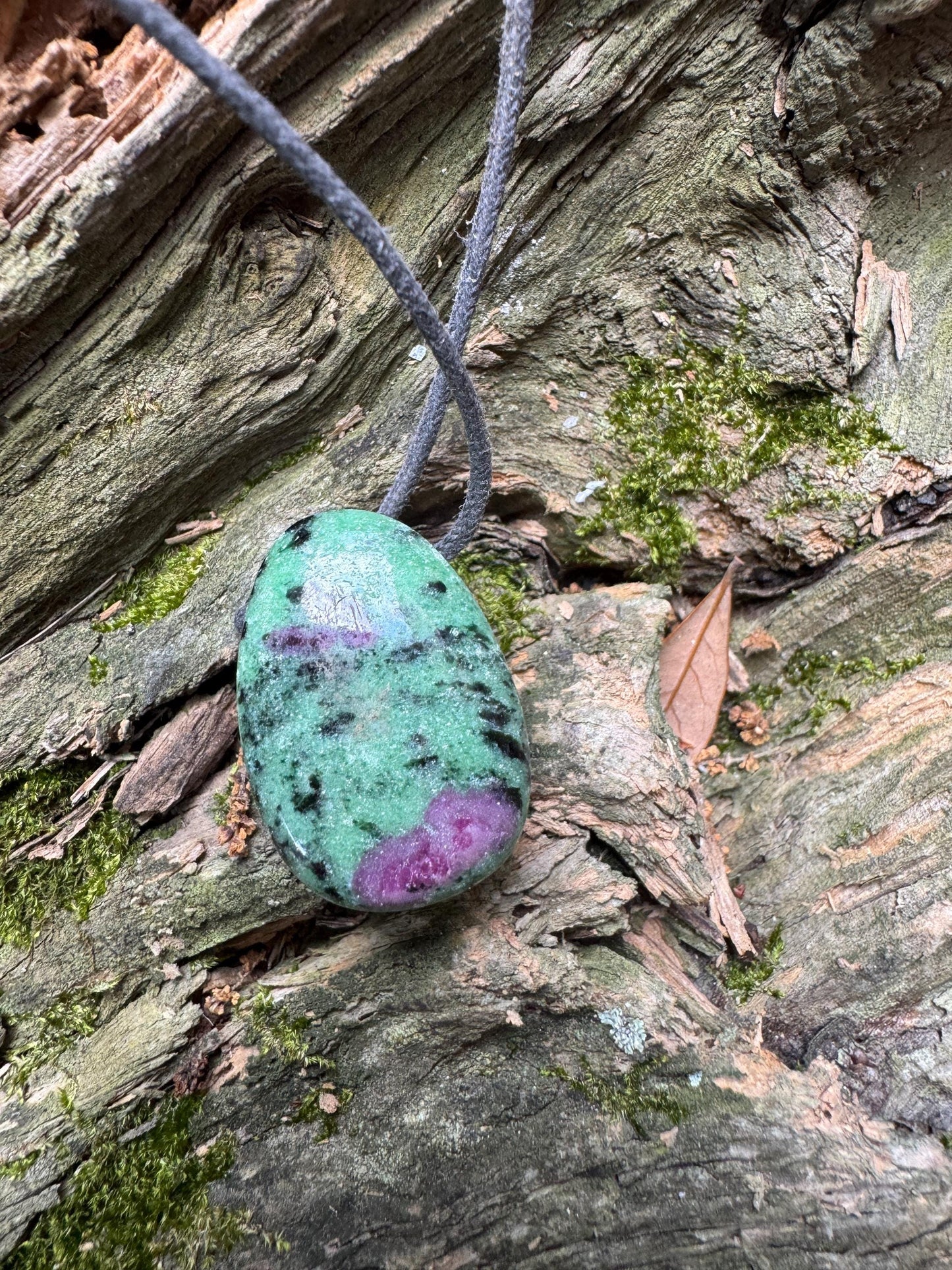 Hand polished and Drilled  Ruby in Zoisite Pendant 23g, Necklace Specimen Mineral Crystal
