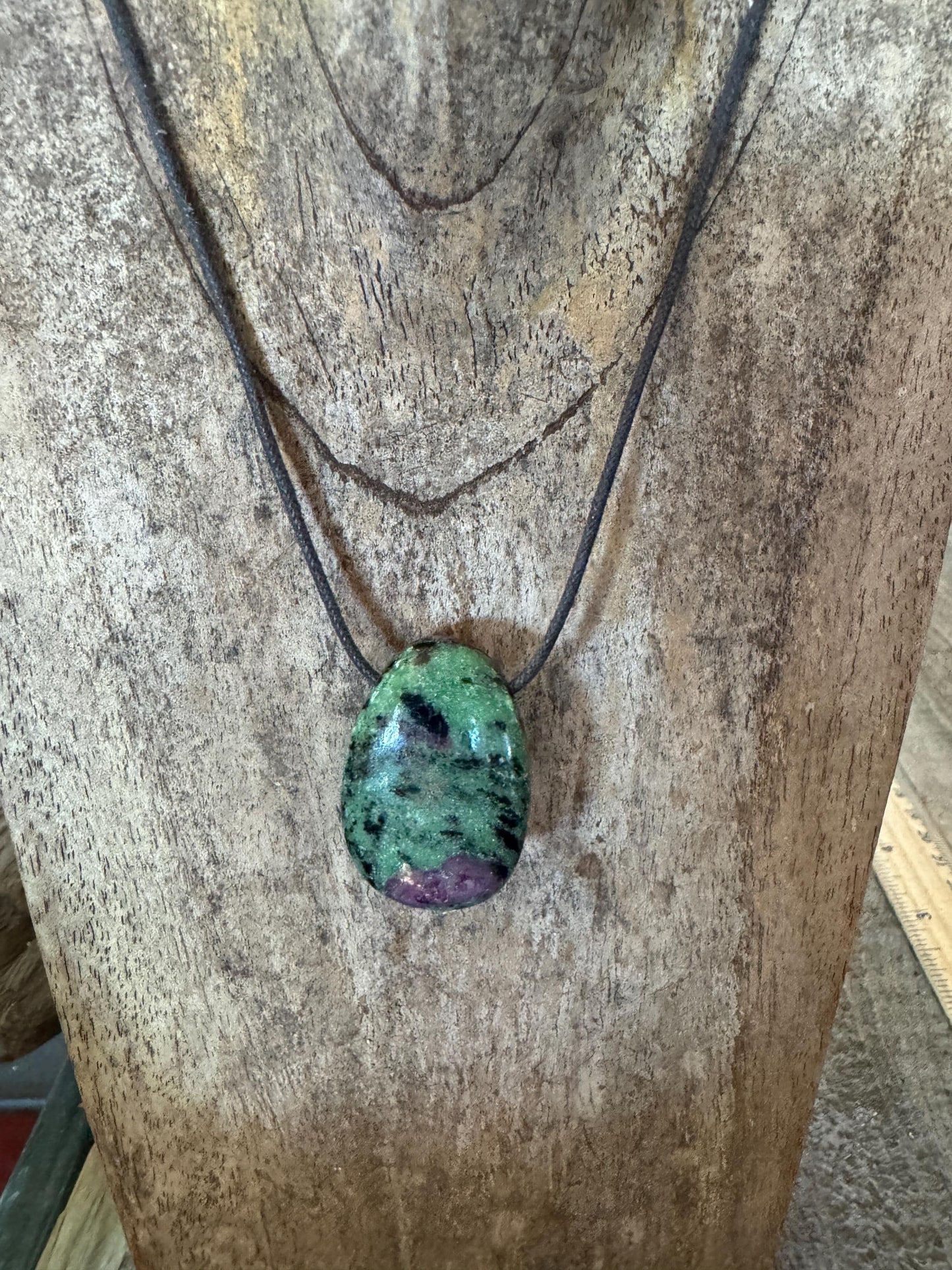 Hand polished and Drilled  Ruby in Zoisite Pendant 23g, Necklace Specimen Mineral Crystal