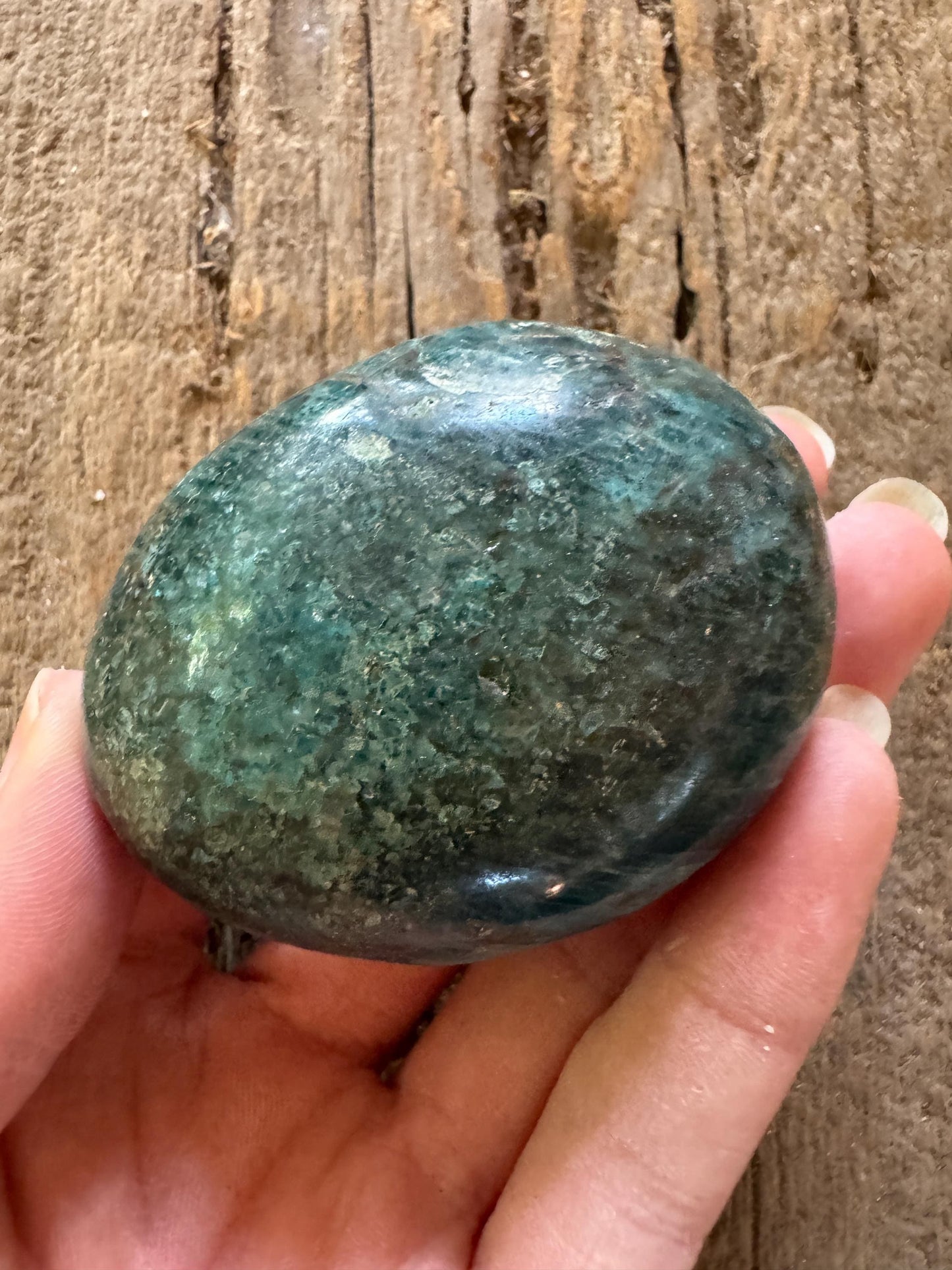 Blue/Green Apatite Palm Stone from Madagascar 116g Specimen Mineral Crystal