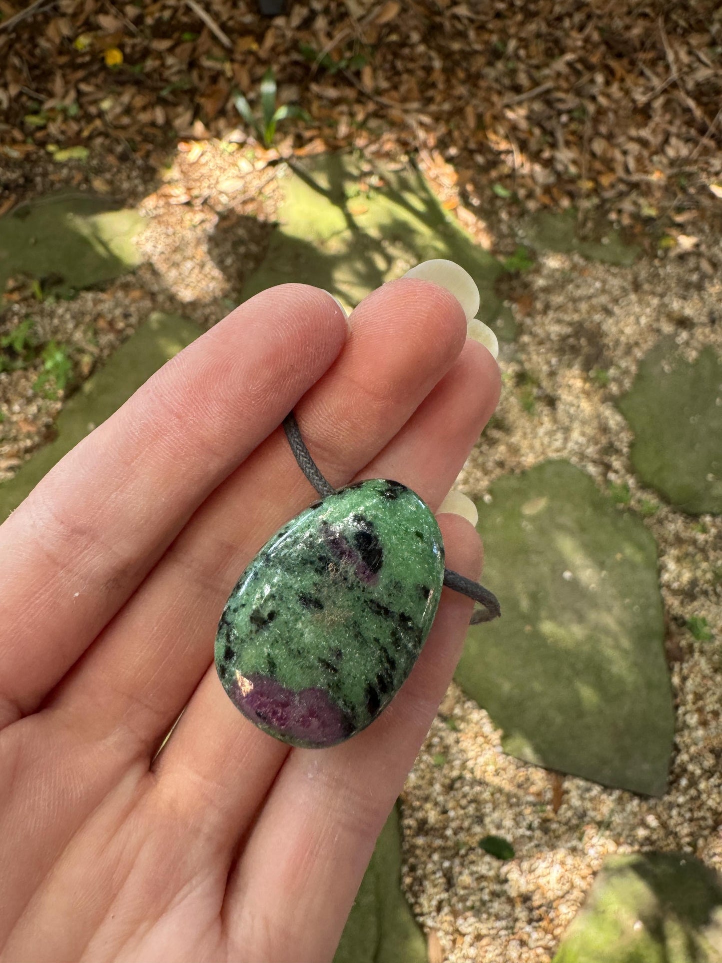 Hand polished and Drilled  Ruby in Zoisite Pendant 23g, Necklace Specimen Mineral Crystal