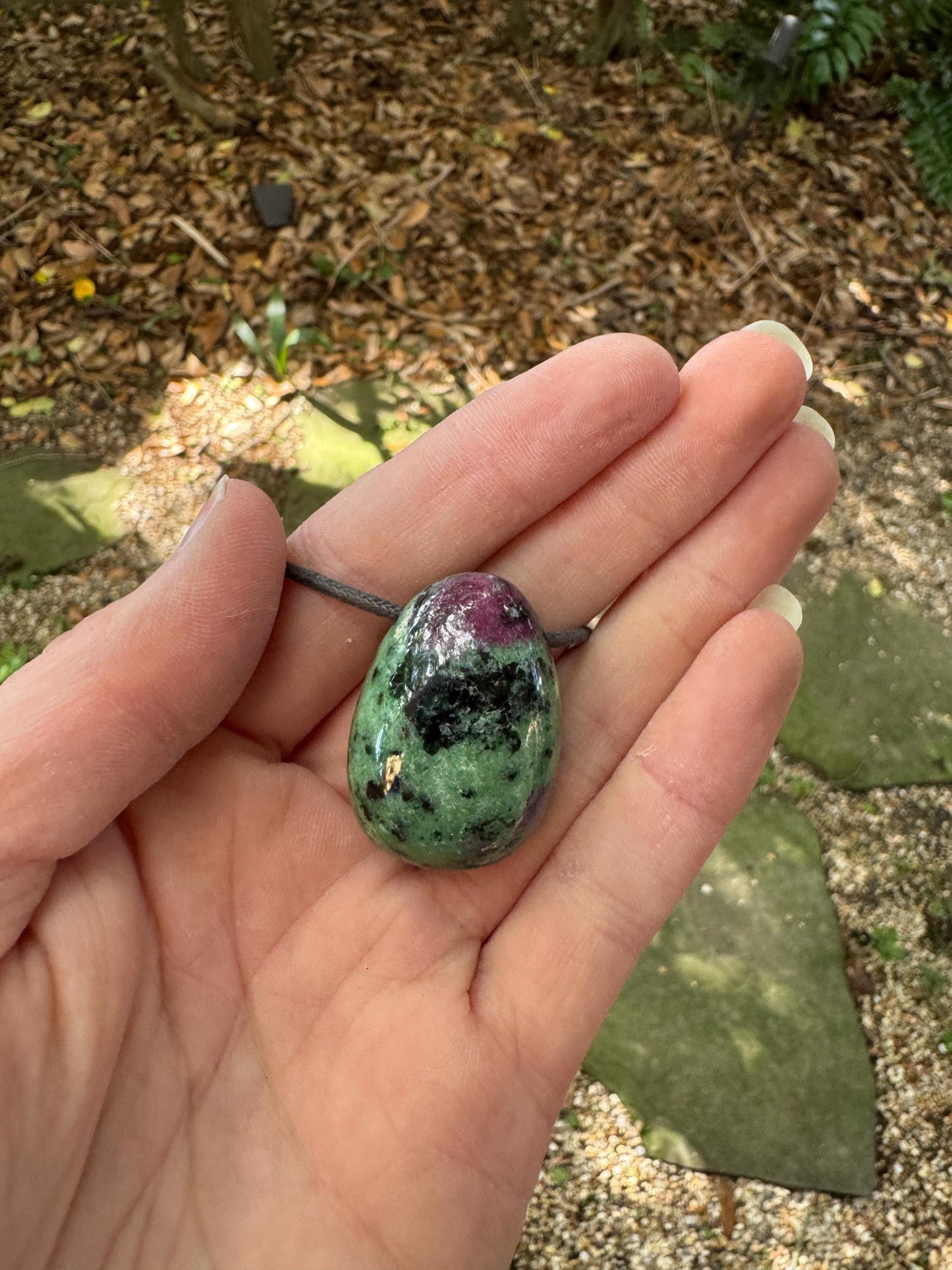 Hand polished and Drilled  Ruby in Zoisite Pendant 23g, Necklace Specimen Mineral Crystal