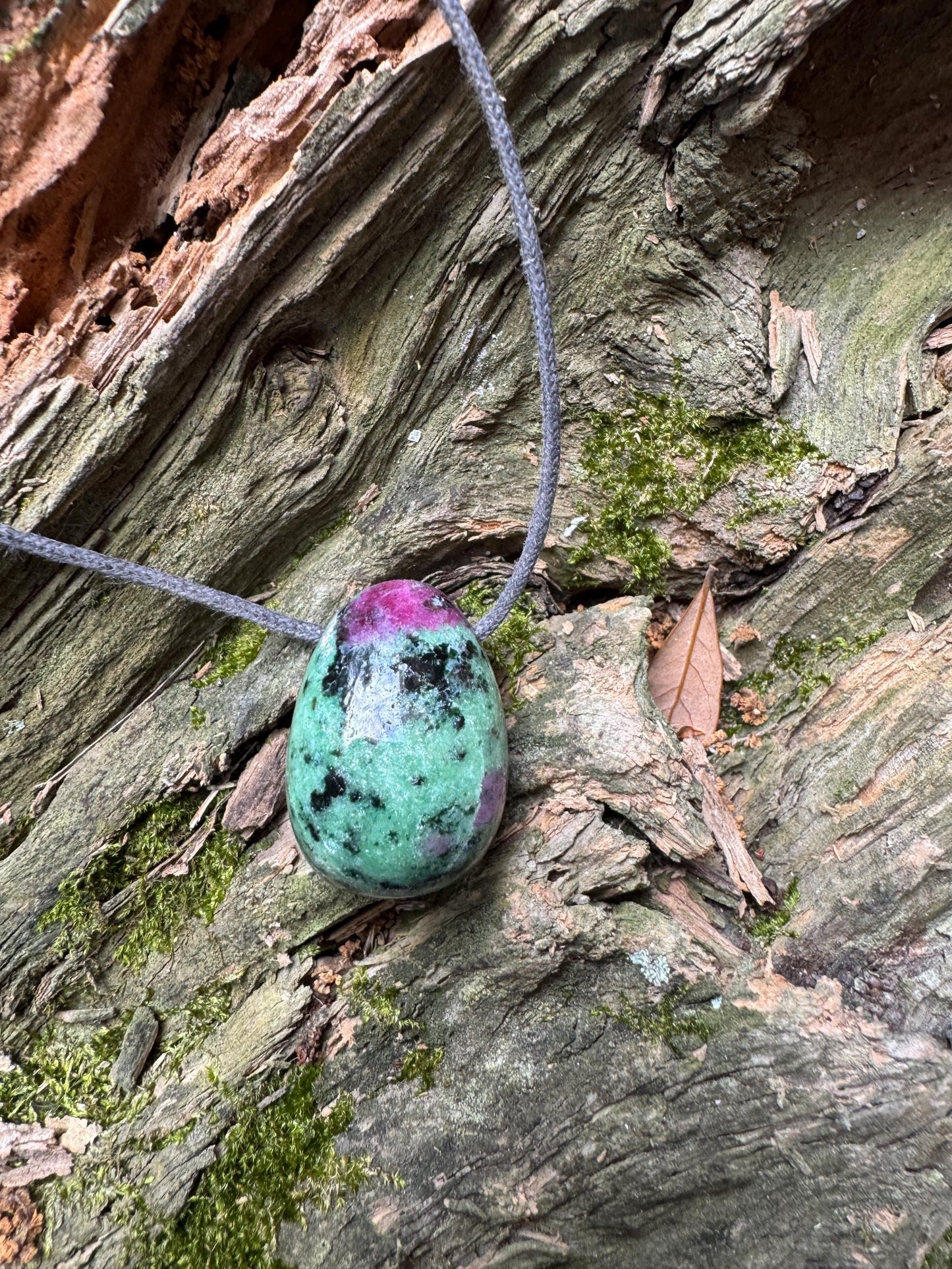 Hand polished and Drilled  Ruby in Zoisite Pendant 23g, Necklace Specimen Mineral Crystal