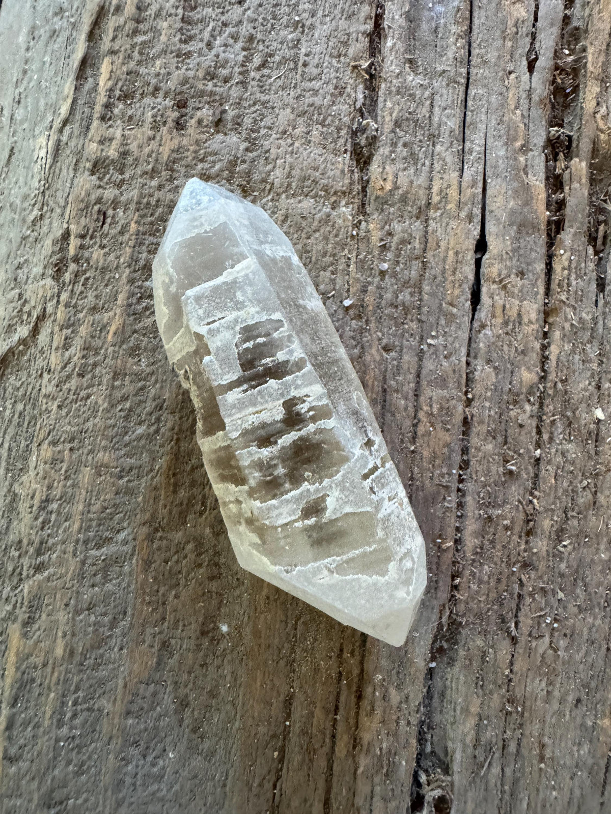 Pale Citrine Double Terminated  Quartz Point 87.3g with an etched coating From Minas Gerais Brazil Mineral Crystal