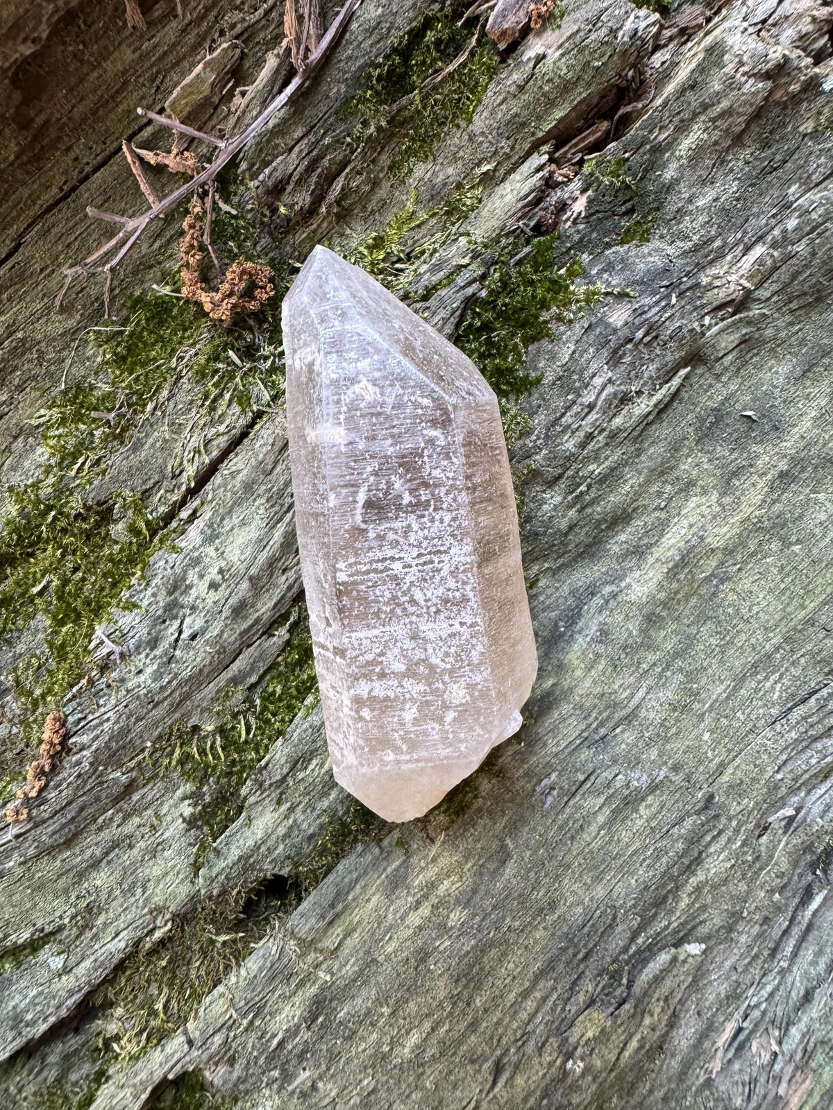 Pale Citrine Double Terminated  Quartz Point 87.3g with an etched coating From Minas Gerais Brazil Mineral Crystal