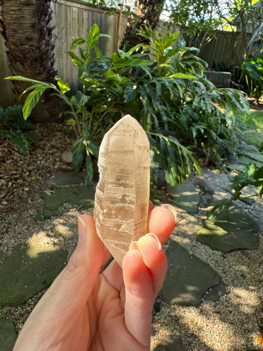 Pale Citrine Double Terminated  Quartz Point 87.3g with an etched coating From Minas Gerais Brazil Mineral Crystal