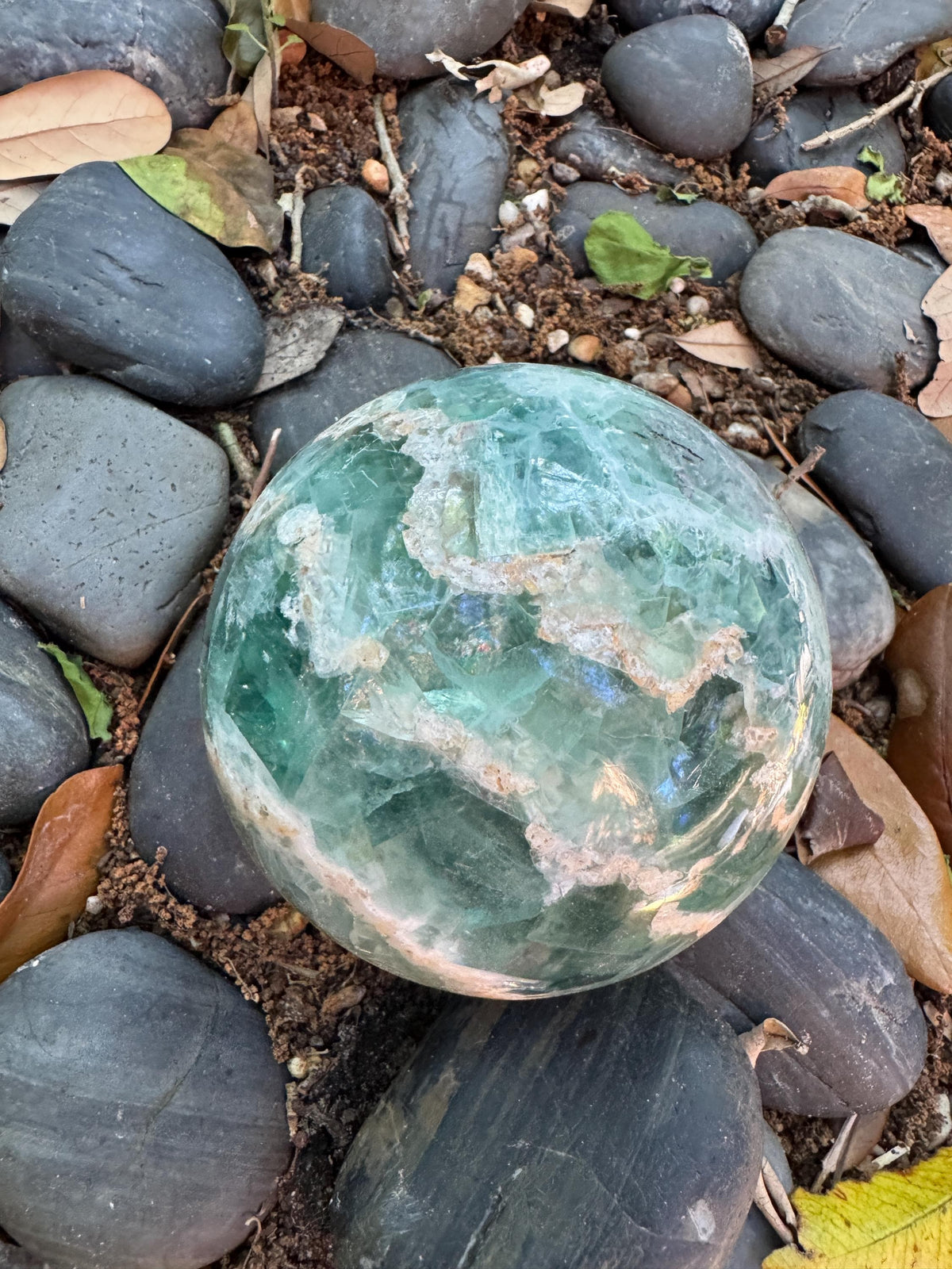 Medium Polished Rainbow Fluorite Sphere 1380g 3lb 6.7oz From Mexico, Specimen