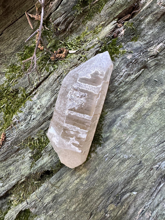 Pale Citrine Double Terminated  Quartz Point 87.3g with an etched coating From Minas Gerais Brazil Mineral Crystal