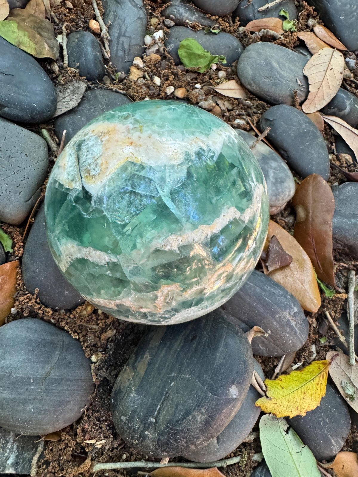 Medium Polished Rainbow Fluorite Sphere 1380g 3lb 6.7oz From Mexico, Specimen