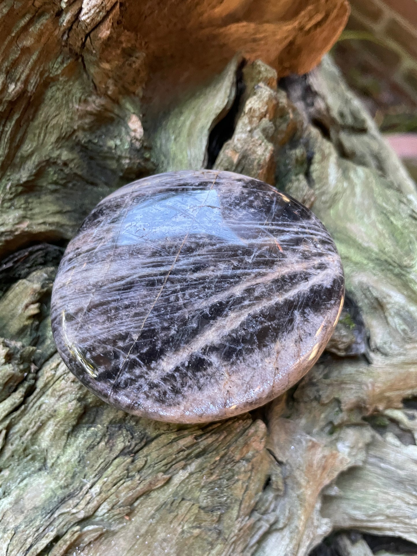 Black Moonstone Palm Stone Gallete 143.2g Specimen From Madagascar Mineral Crystal