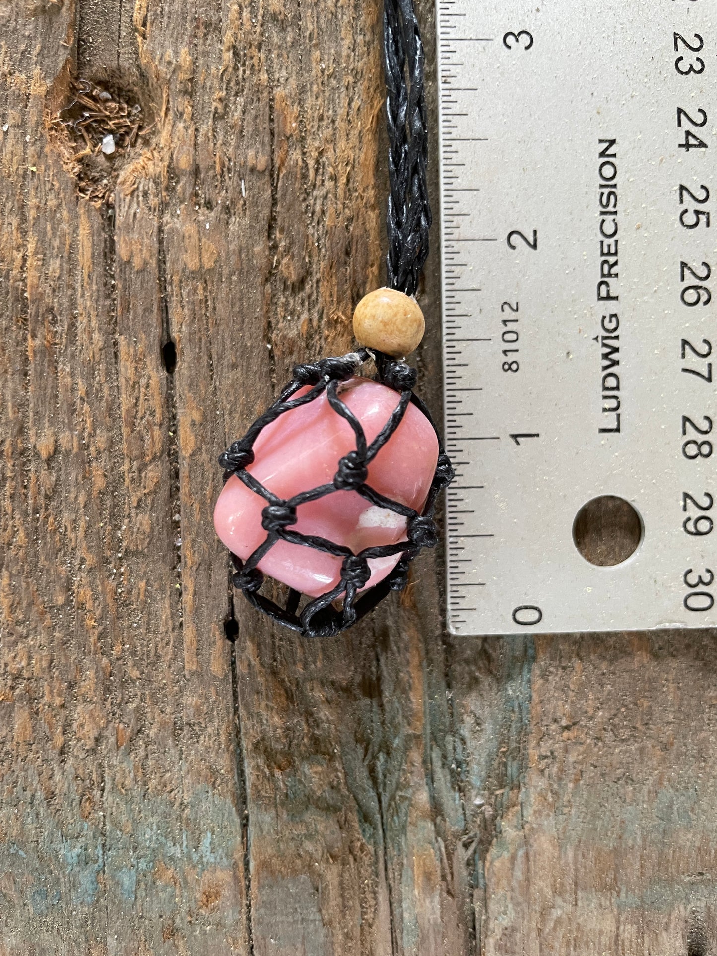 Beautiful Pink Opal Interchangeable Macrame Pendant for Tumbled Stones