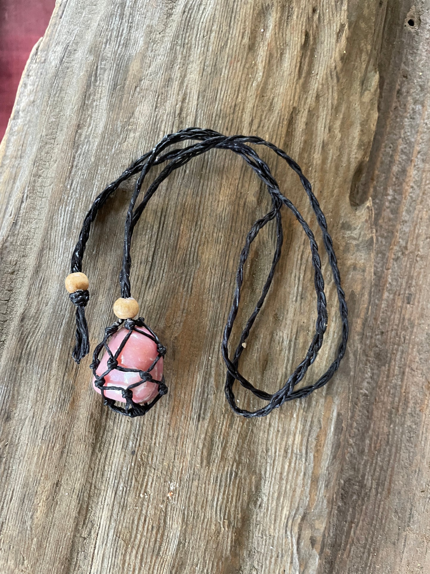 Beautiful Pink Opal Interchangeable Macrame Pendant for Tumbled Stones