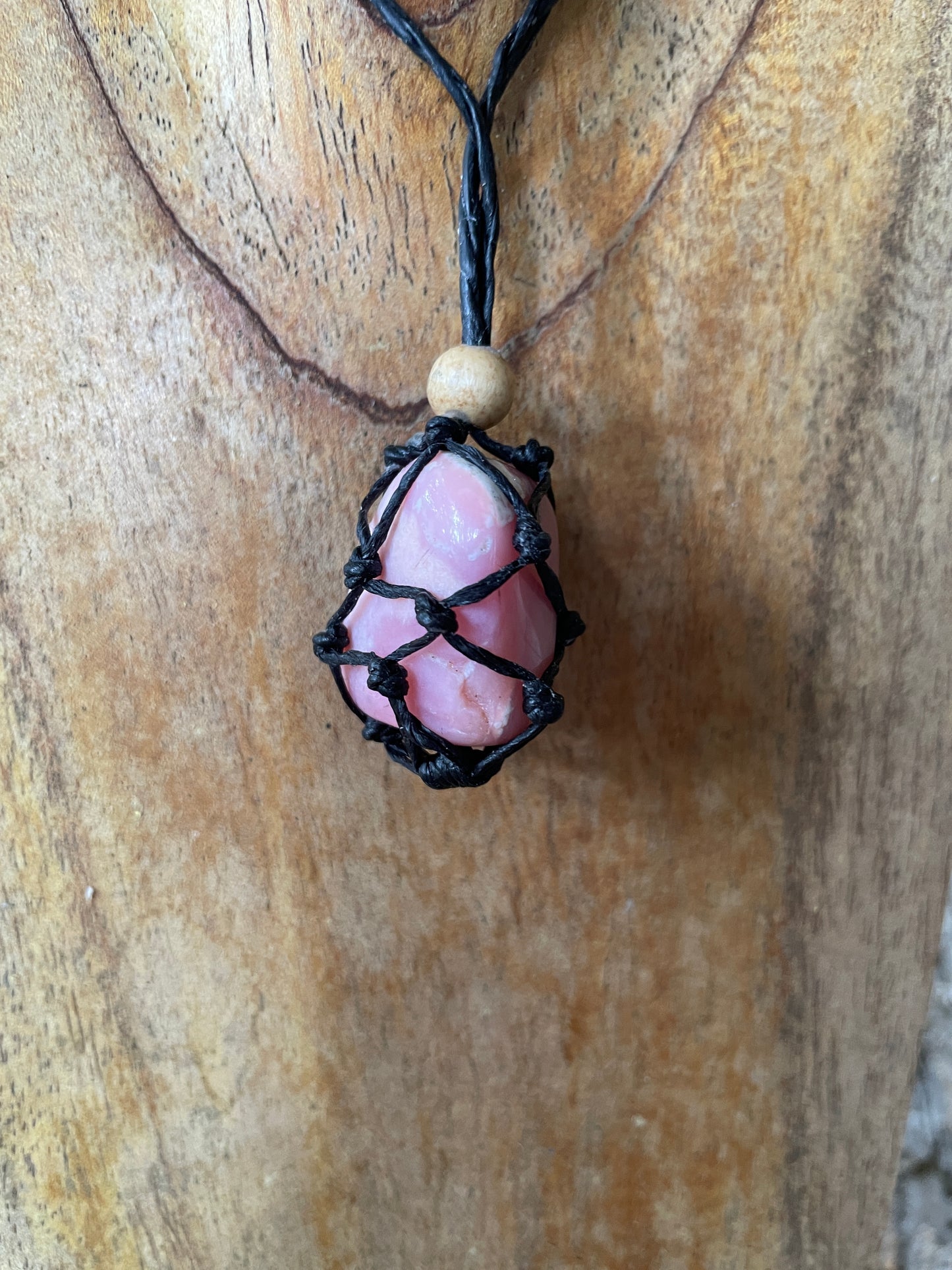 Beautiful Pink Opal Interchangeable Macrame Pendant for Tumbled Stones