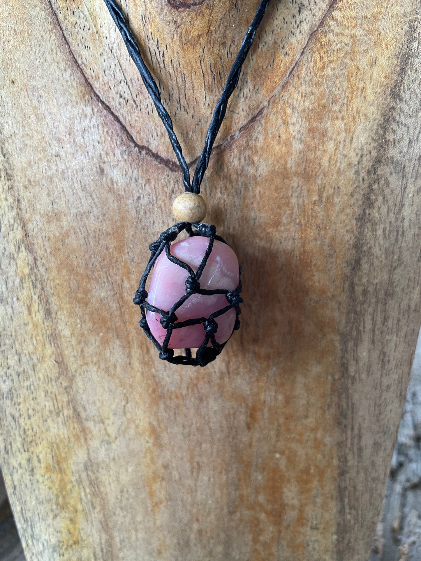 Beautiful Pink Opal Interchangeable Macrame Pendant for Tumbled Stones