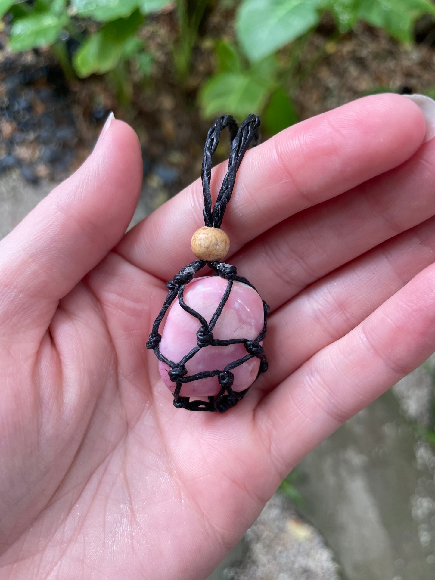 Beautiful Pink Opal Interchangeable Macrame Pendant for Tumbled Stones