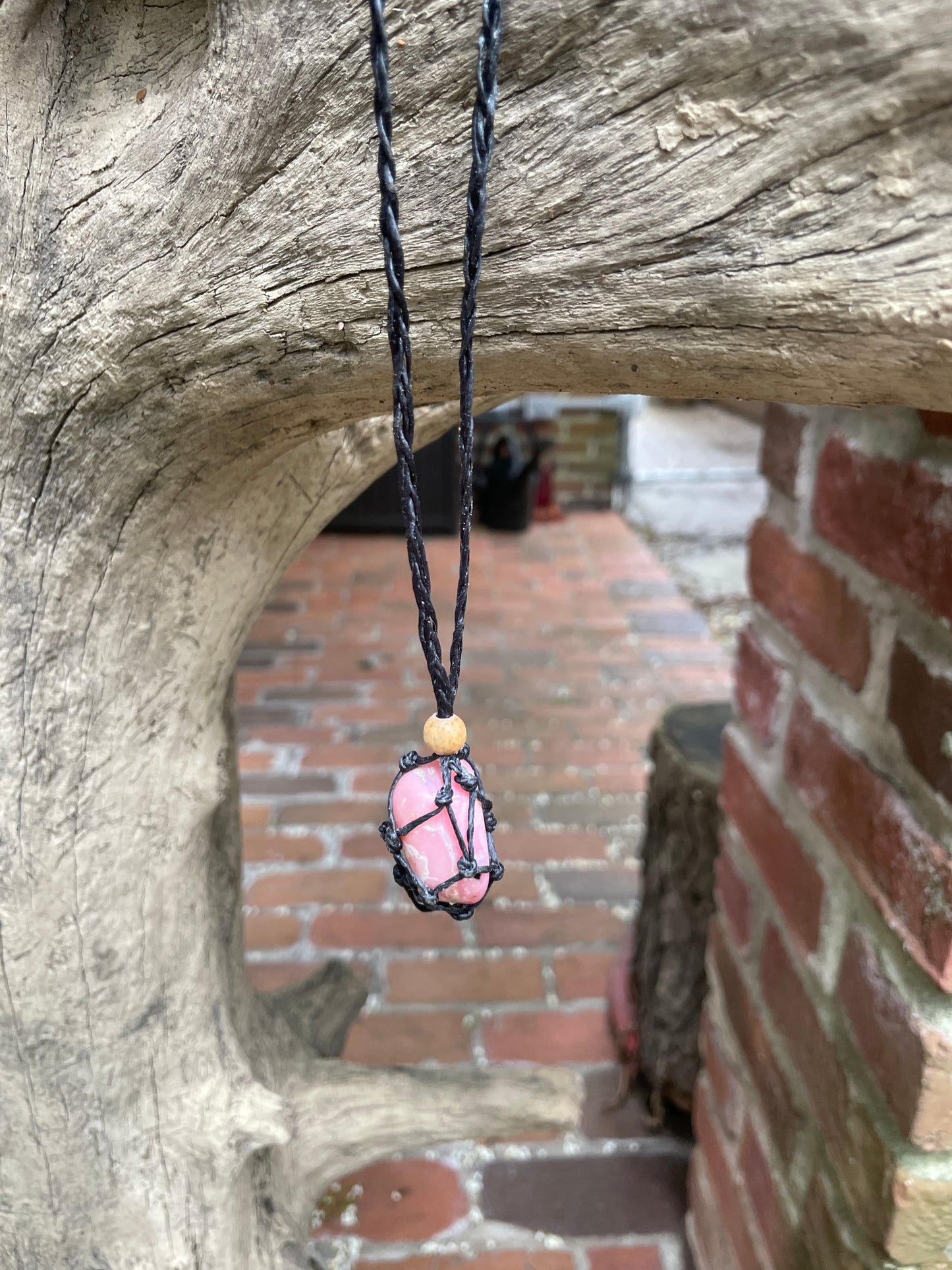 Beautiful Pink Opal Interchangeable Macrame Pendant for Tumbled Stones