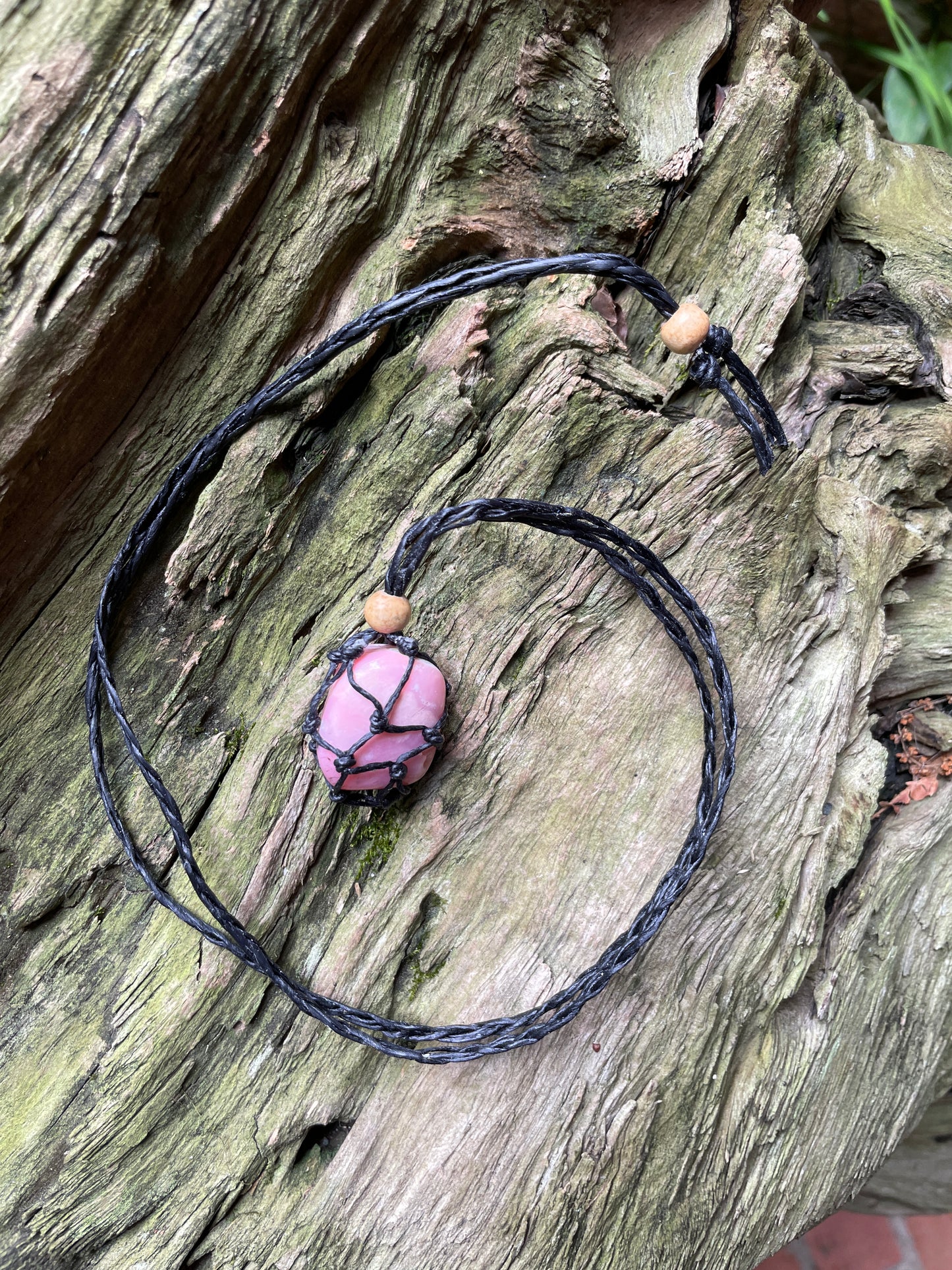 Beautiful Pink Opal Interchangeable Macrame Pendant for Tumbled Stones