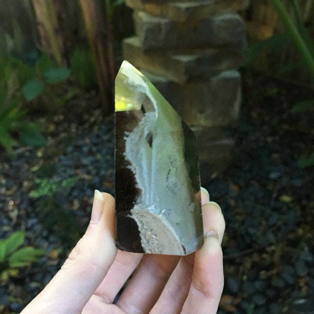 Brazilian Smokey Lodolite Garden Quartz Polished Point 190.6g Minas Gerais Metaphysical, Healing, Pagan, Wicca, Collection