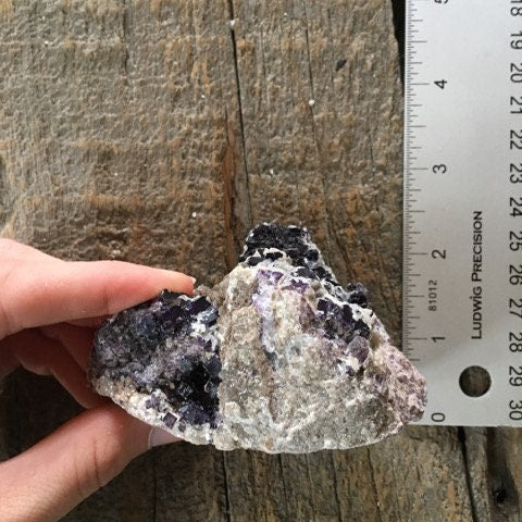 Deep Purple Cubic Fluorite and Calcite Specimen from Mina Esperanza 275g, Mexico
