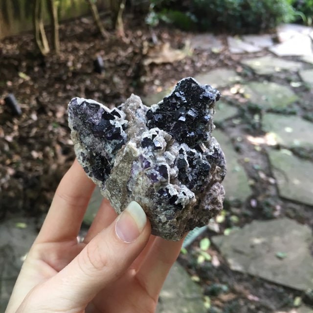 Deep Purple Cubic Fluorite and Calcite Specimen from Mina Esperanza 275g, Mexico