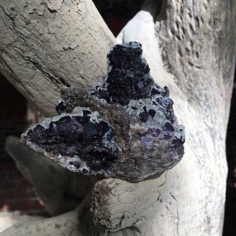 Deep Purple Cubic Fluorite and Calcite Specimen from Mina Esperanza 275g, Mexico