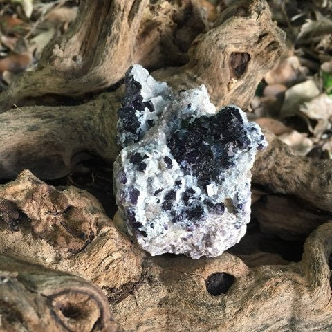 Deep Purple Cubic Fluorite and Calcite Specimen from Mina Esperanza 275g, Mexico