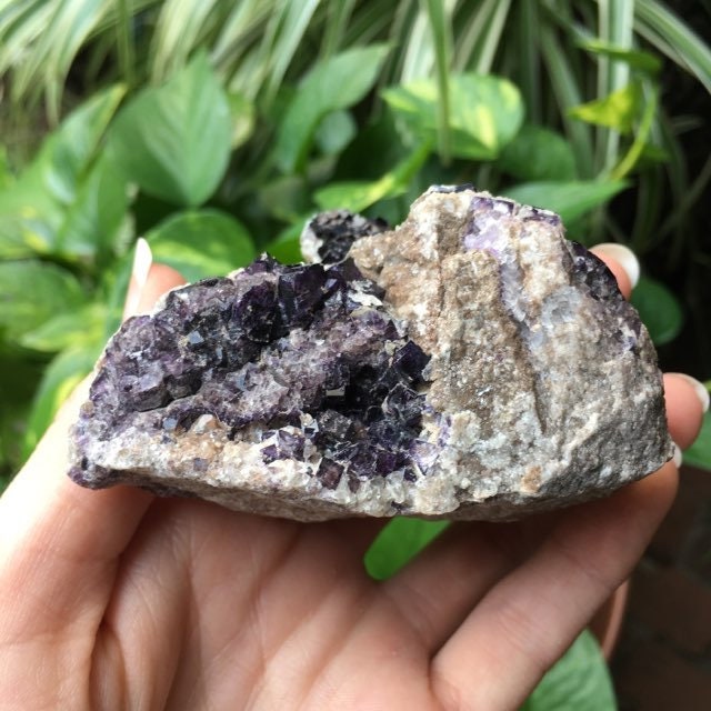 Deep Purple Cubic Fluorite and Calcite Specimen from Mina Esperanza 275g, Mexico